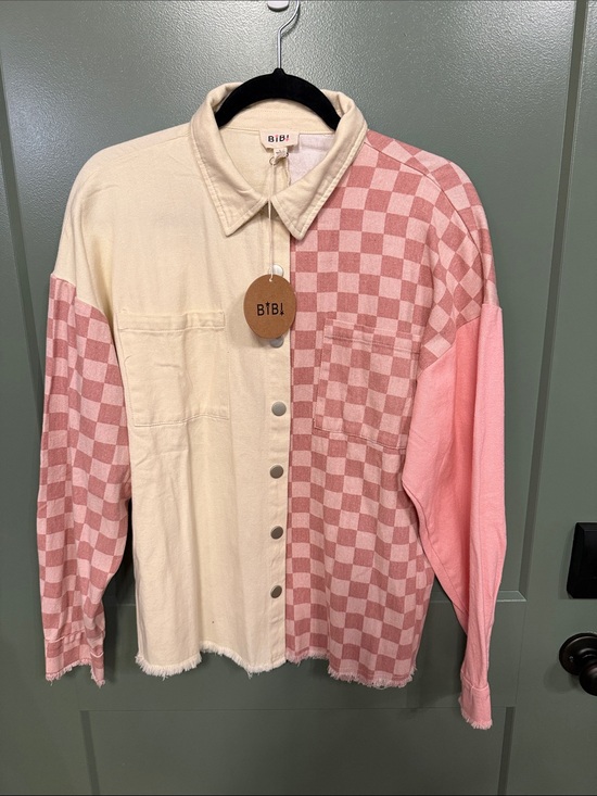 BiBi Tops - BiBi Pink & Cream Checker Contrast snap-Up Shirt/jacket